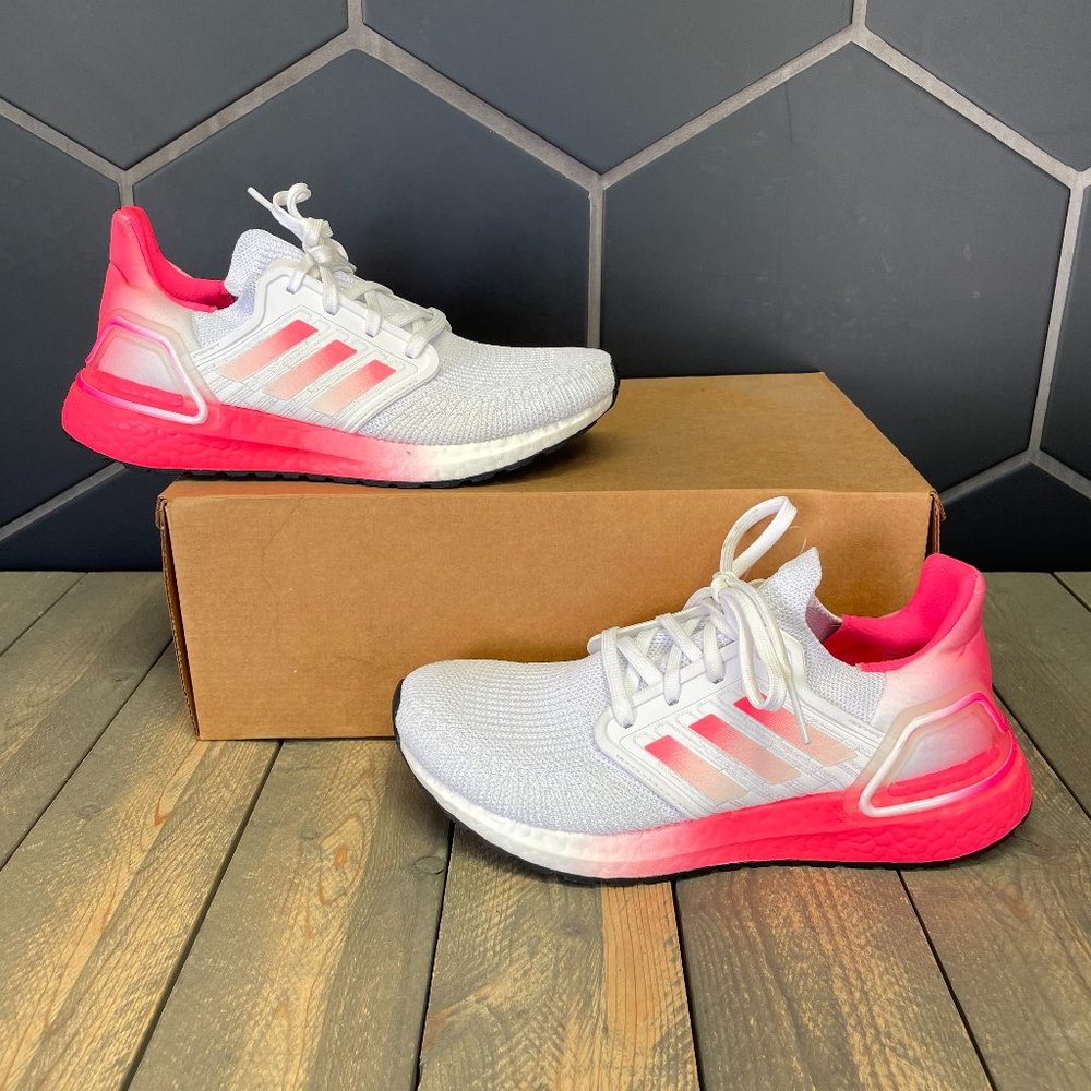 New W/O Box! Womens Adidas Ultraboost 20 White Signal Pink Sneakers Size 7
